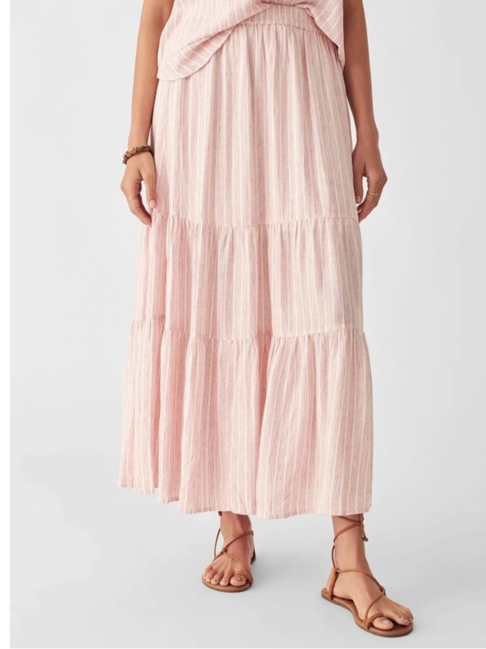 Faherty Valentina Skirt Bloom Sierra Stripe Linen Blend Tiered Maxi Skirt S